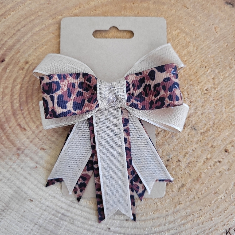 Leopard Print Hair Bow with Cream Accents